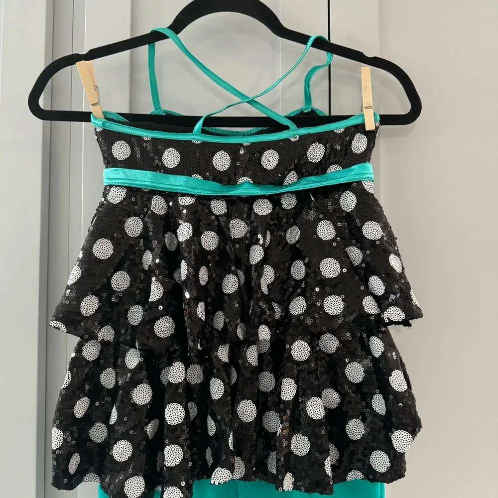 Weissman Costumes Polka Dot Catsuit with Bow Tiered Bodice over Leggings size MC - Picture 5 of 9